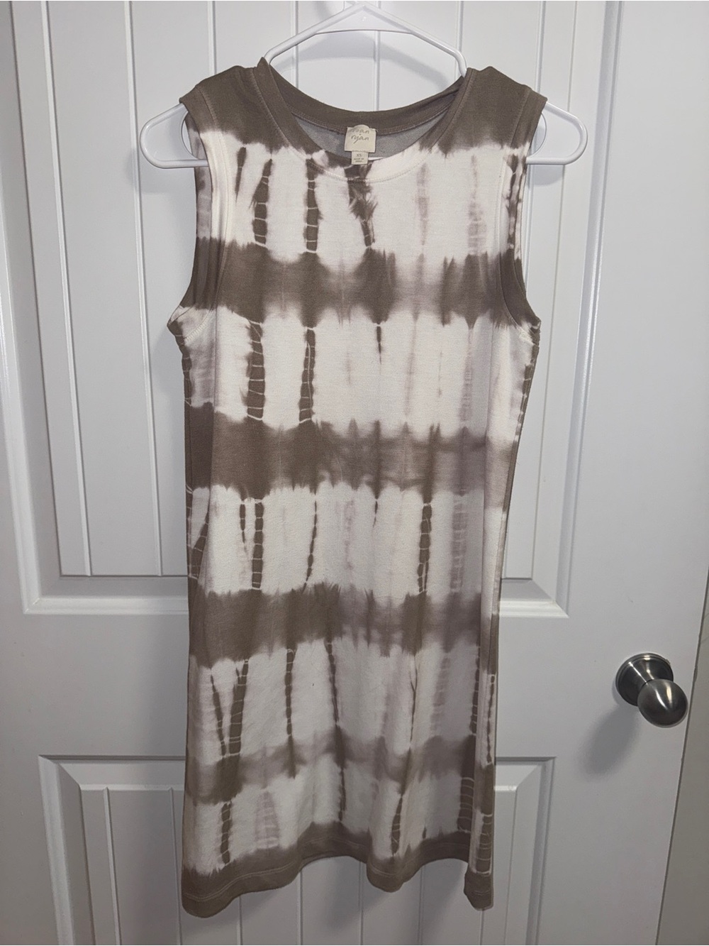 Sleeveless Taupe and White Tie-Dye Mini Dress